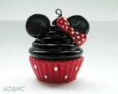 Minnie Mouse Cupcake Clay Charm - Handcrafted Polymer Clay Charm - Disney Inspired Jewelry - Character Cupcake