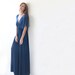 Sexy , Blue maxi dress , with bat sleeves , Prom Dress