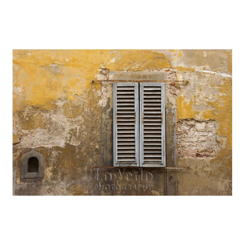 Rustic Shutters Window Photo Old Gold Wall Florence Italy Pale Blue Honey Gold 8x12 Small Print Travel Photography