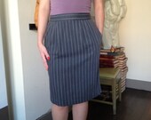 High Waisted Grey Striped Pencil Skirt with Pockets