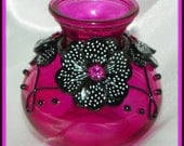 Vase with Polymer Polka Dot Flowers and Fuchsia Swarovski