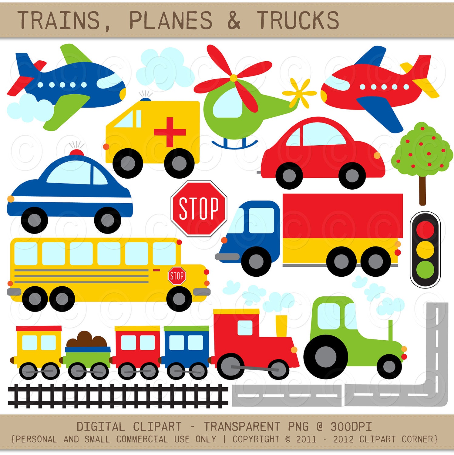 Digital Clipart - Trains, Planes, Cars and Trucks (DC-5775)