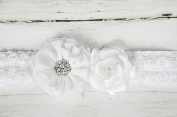 White Chiffon Flower Satin Bridal Sash with Rhinestone for Bride or Special Occasion