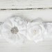 White Chiffon Flower Satin Bridal Sash with Rhinestone for Bride or Special Occasion
