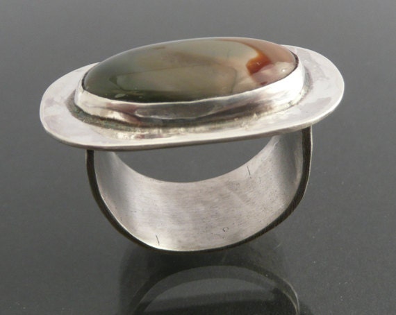 Ring Imperial Jasper Cabochon, Sterling Silver Ring, Size  US 7, Gemstone Ring, Green Stone, Cocktail Ring