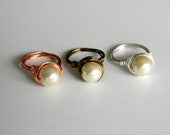 Pearl Ring on Copper, Bronze, or Silver Wire