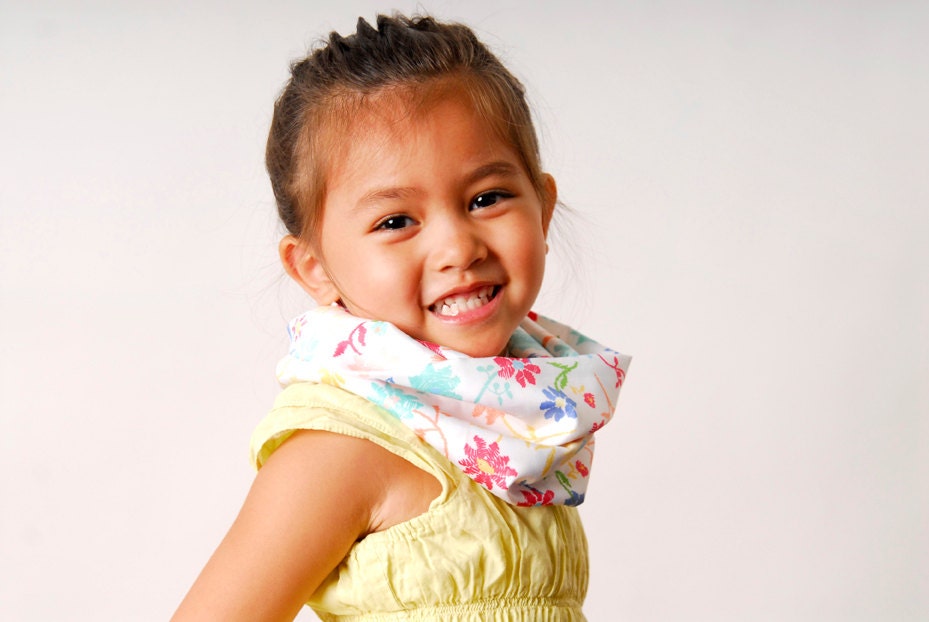Floral Scarf for Girls White with Multi Colored Sketched Flowers