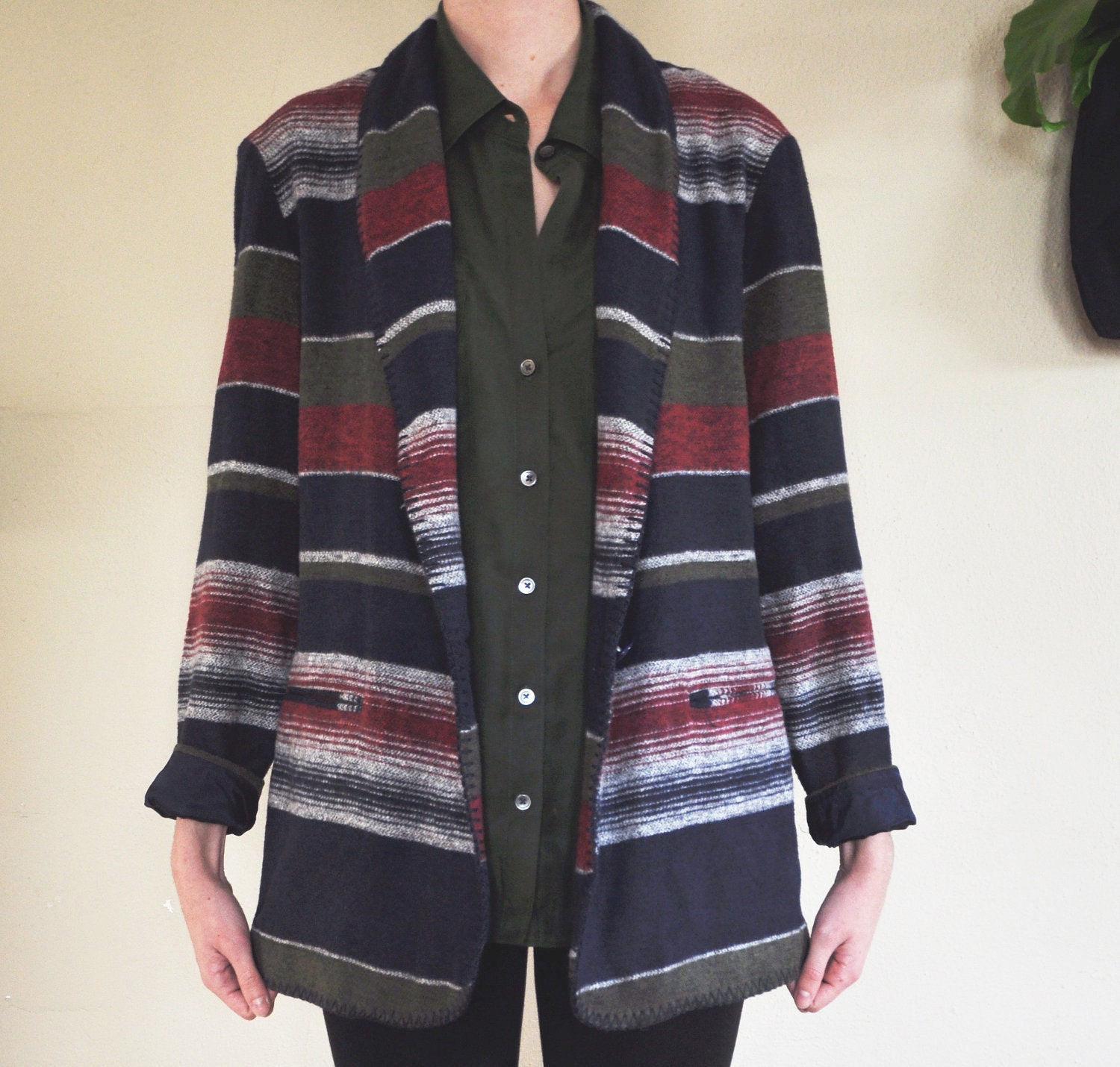 Colorful Southwest Blanket Blazer Jacket Shawl Collar Small - Medium