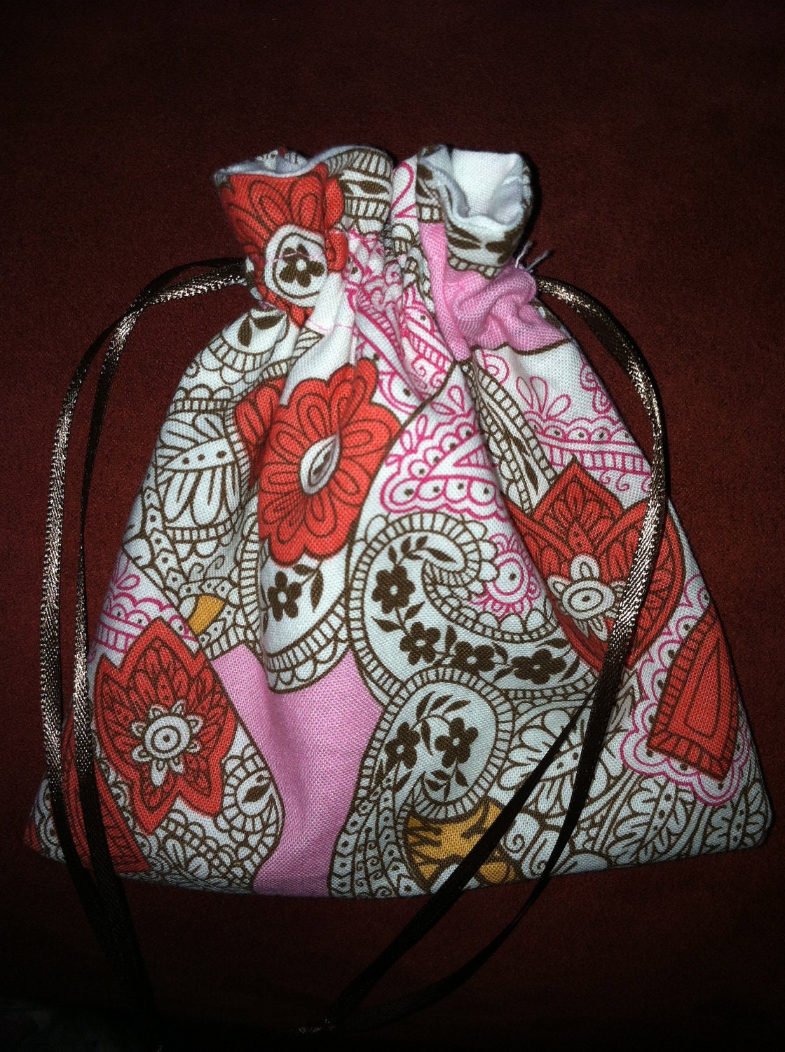 Small Drawstring Jewelry Gift Bags Sugar Skulls Alexander Henry "Citrus Skull" Pink Day of the Dead 5 x 5