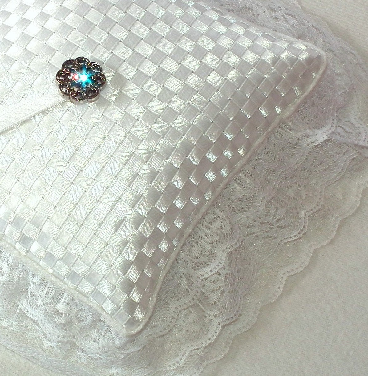 Ring bearer pillow, snow white hand-woven satin ribbons, classic, traditional wedding