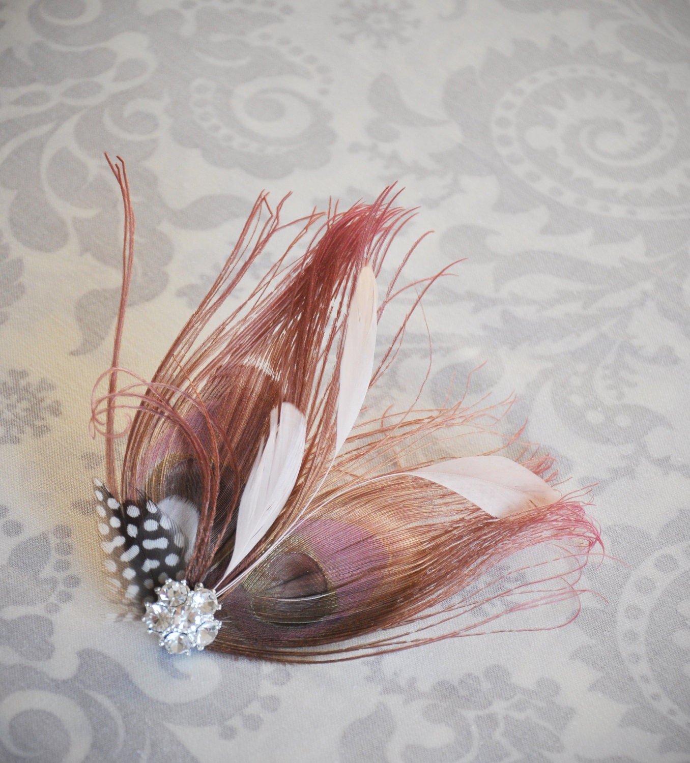 Blush Pink Bridal Hair Accessory, Pink Bridal Fascinator, Blush Peacock Feather, Bridal Hair Clip, Bridal Feather, Blush, Pink
