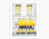 Paris illustration - Le Saint Paul - 5x7 art print, Fine art illustration, Art Posters, Paris art, Paris decor, Wall decor, Yellow