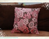 Pink & Grey Flowers - Removable Throw Pillow Cover