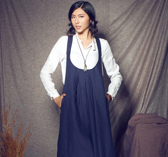Longsleeve Linen Shirt in White / Blouse Top- custom made