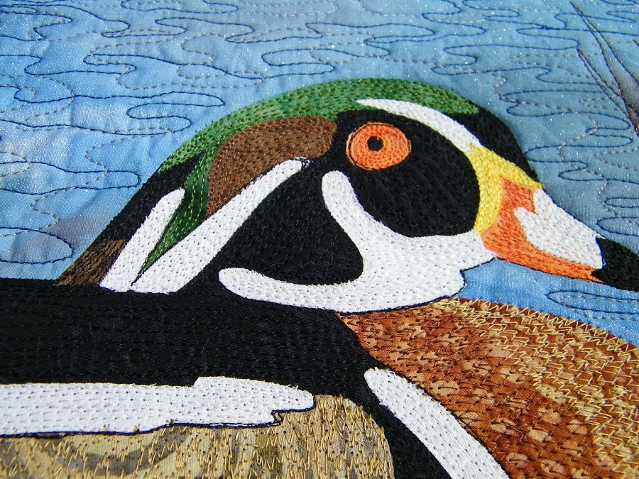Wood Duck Art Quilted Wall Hanging, Home Decor