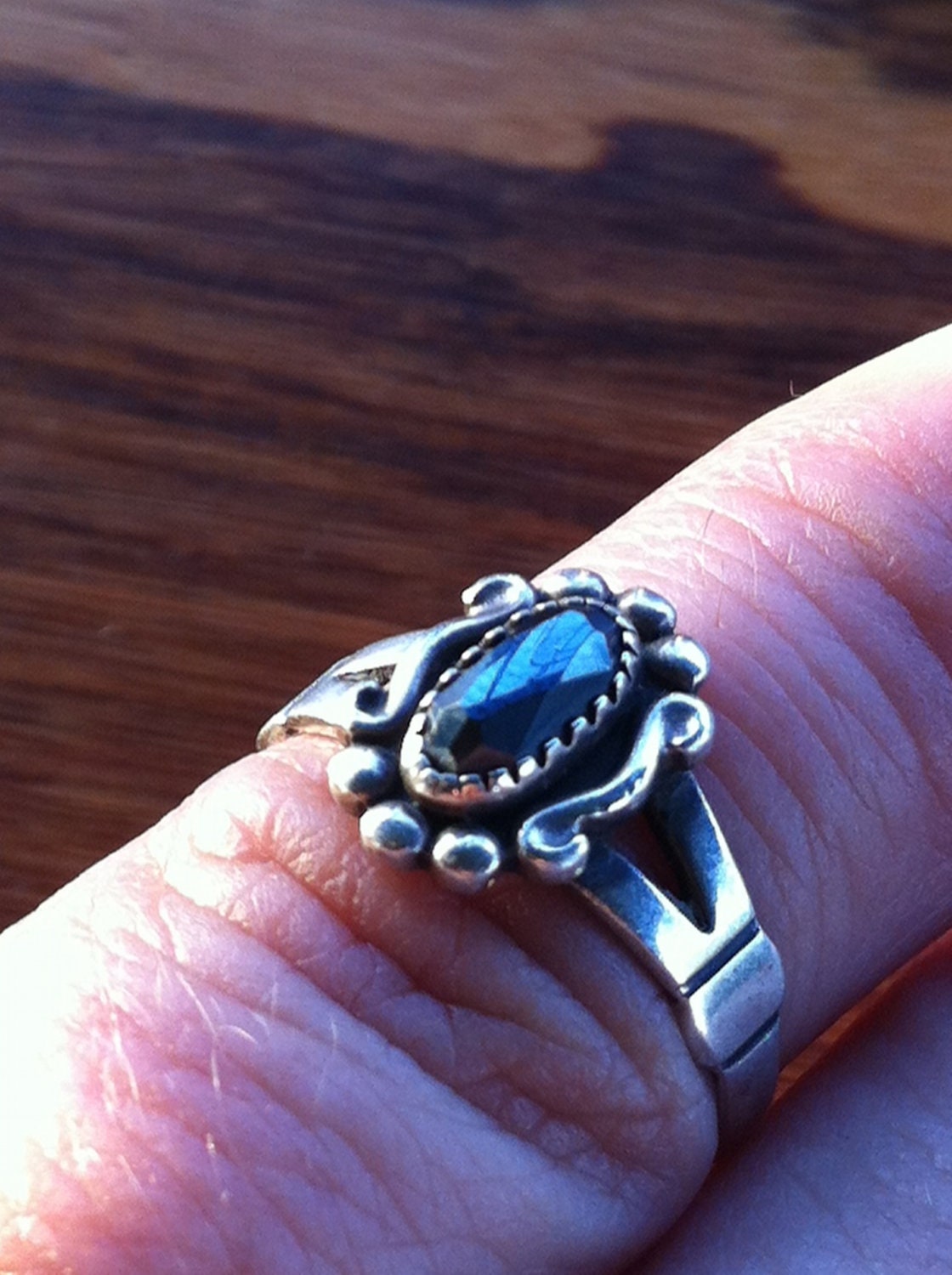 Vintage Facet Cut Hematite Ring : Sterling Size 5 1/2