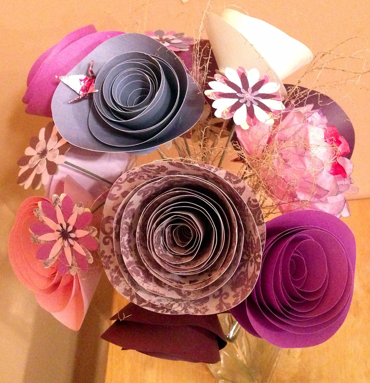 Paper Flower Bouquet- 16 Stems in Purples