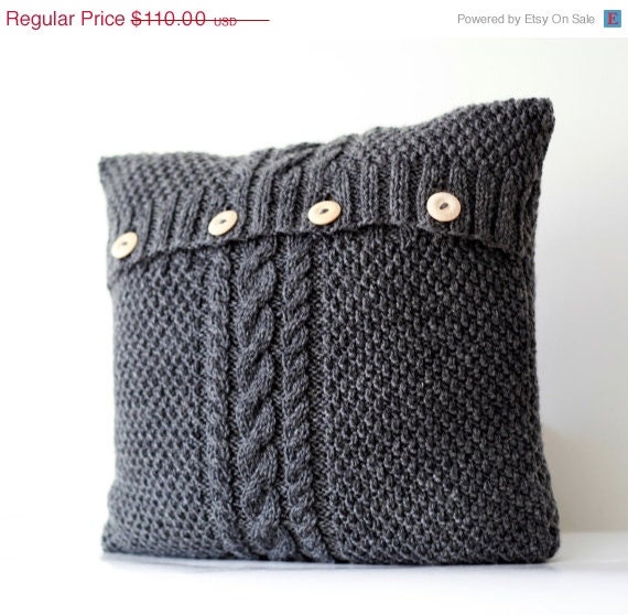 ON SALE 2 Knitted gray  pillow covers - cable knit decorative pillows case - handmade home decor 16x16
