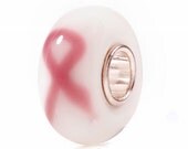 PINK RIBBON BREAST Cancer Awareness Murano Lampwork Glass Bead 925 Sterling Silver Core Fits Trollbeads Chamillia European Charm Bracelets