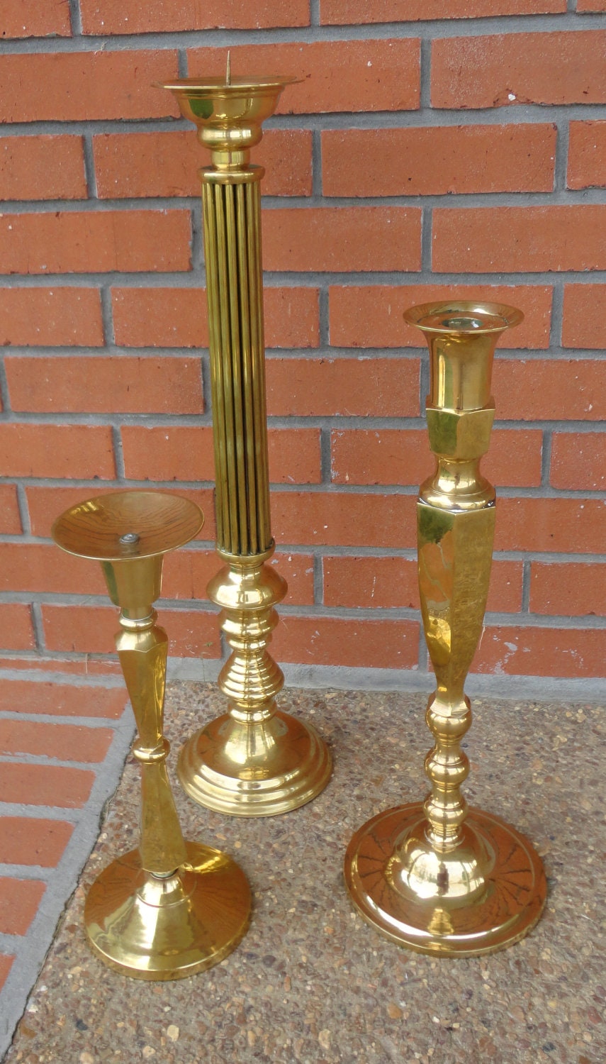 Sale Vintage Large Solid Brass Candlesticks Trio