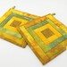 Fabric Hot Pads - Golden Yellow, Green and Bronze Tan Quilted Pot Holders