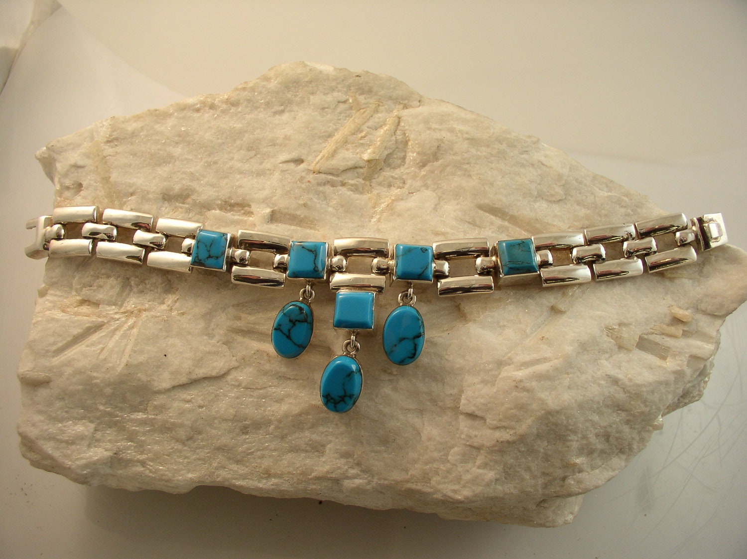 Modern Sterling Silver and Turqoise Bracelet