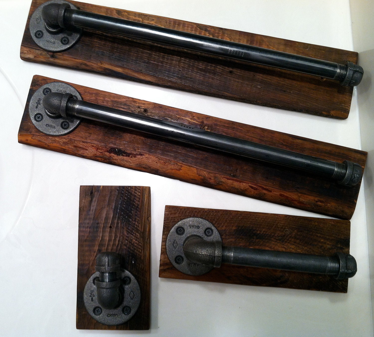 Industrial Reclaimed Wood Bath Towel Bars and Hooks