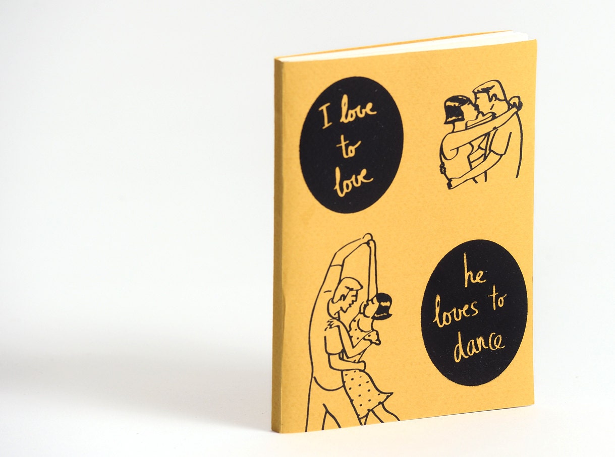 Yelow Handmade Handprinted Pocket Notebook - Love to dance