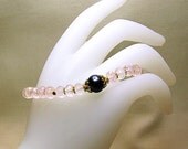 Pink rose quartz bracelet with black pearl Gold beaded bracelet Stacking layering bracelet Romantic beaded jewelry Gemstone jewelry
