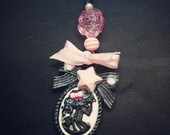 Black Bow Pendant with Skull Cameo