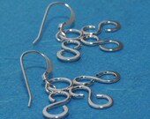 Sterling Silve Earrings, Metalwork, Large, Wide, Dangle, Swirls, Flat