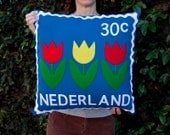 Dutch tulips stamp cushion cover