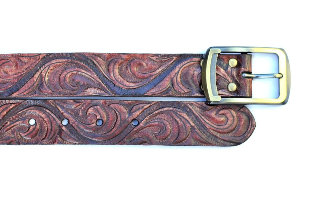 STORM. Leather belt / one of a kind handcarved leather belt.