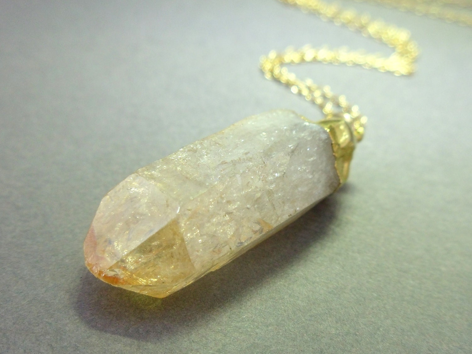 Crystal Quartz Point Pendant - Quartz Necklace- 24k gold cap- Gold fill chain ONE OF a KIND
