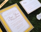 Striped Brown Yellow Tan Kraft Simple Calligraphic Rustic Baker's Twine Wedding Invitation Country Chic Vintage Contemporary
