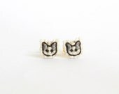 Grey, white kitten cross stitch earrings, gifts for cat lovers, gifts under 15