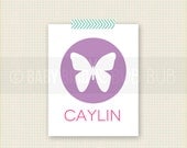 Butterfly in Circle - Baby Nursery, Kid Bedroom or Play Room Print Art -  Custom Wall Print Poster