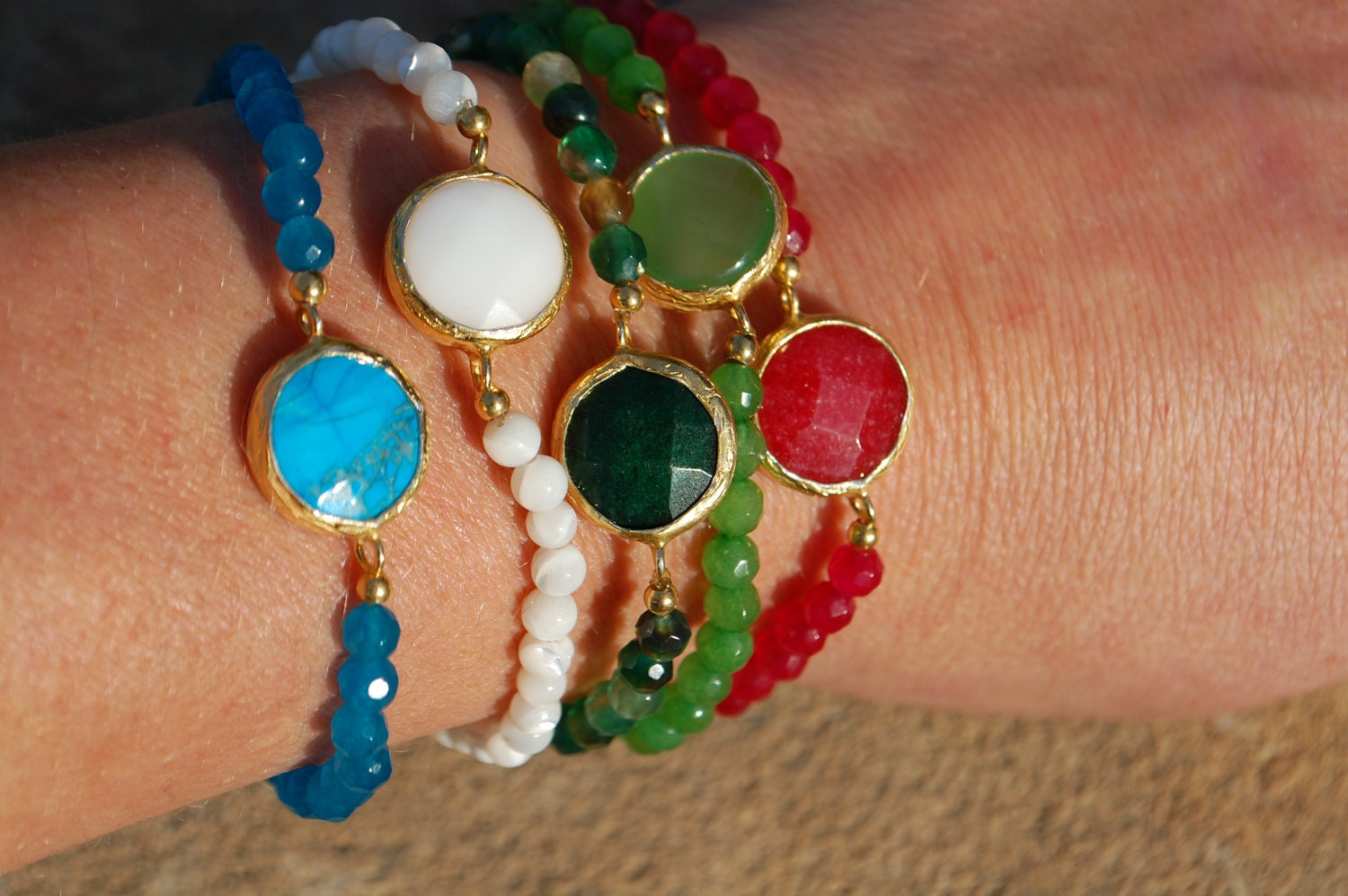 Green Onyx & Vermeil Gemstone  Bracelet