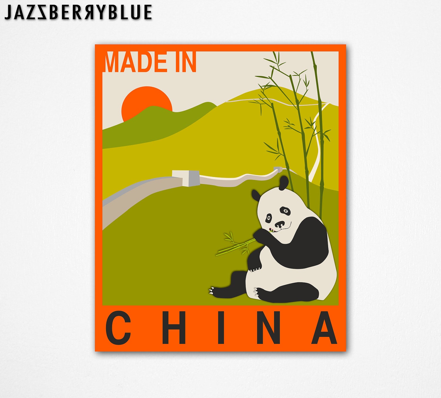 Modern Fine Art Print, Original Travel Poster, MADE IN CHINA (13x16) Original Illustration by Modern Artist Jazzberry Blue