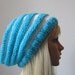 Hand Knit Beehive Beanie in White and Sky Blue, Knitted Fall and winter accessories