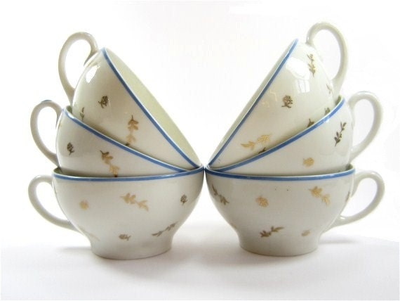 Vintage french porcelain tea /coffee set service  Limoges porcelain gold and blue - lefrenchshop