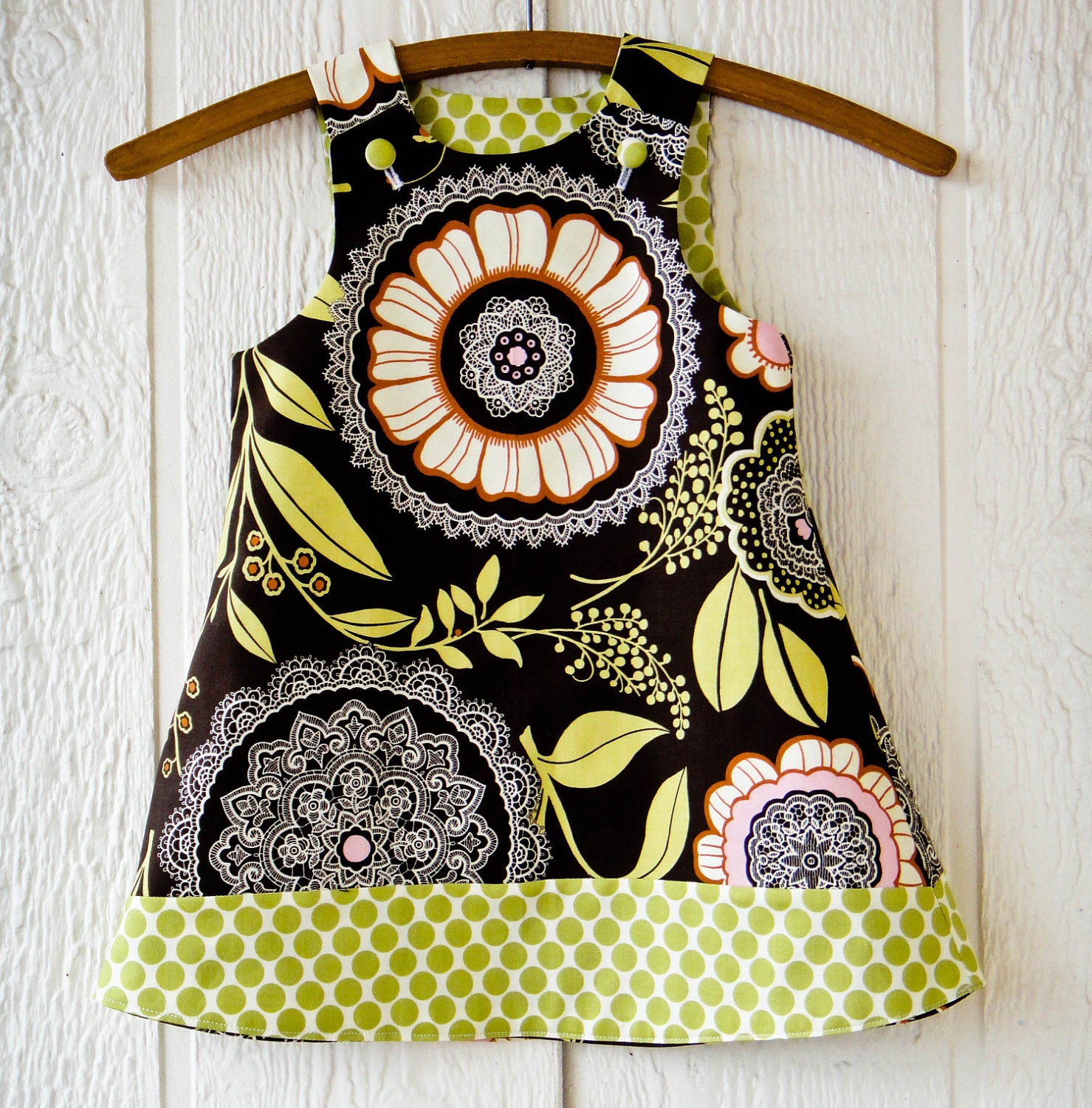 Reversible A-line Dress, Jumper, Spring dress, Sun Dress, Designer Amy Butler Fabric, Babies, Toddlers, 3m,6m 12m 18m 2T 3T 4T 5 6 7 8