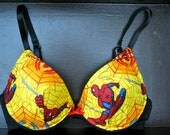SPIDER SENSE-ational: Black Bra with Yellow Spiderman Comics Fabric and Red Bow