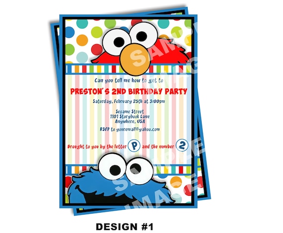 Sesame Street Invitation - Elmo Invitation - Cookie Monster Invitation - Party Printable Invitation - Photo Option -- 6 Design Options