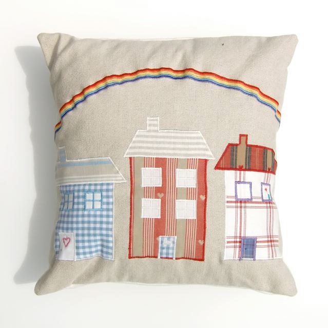 Village House Cushion With Rippling Rainbow