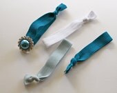 Peacock Blue Pearl and Rhinestone Hair Tie Set