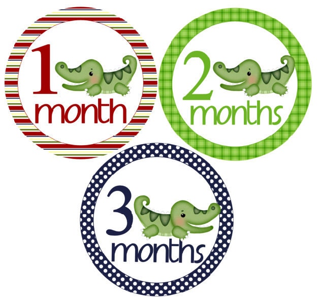 Baby Boy Monthly Onesie Stickers Alligators Free Birthday Sticker