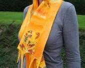 SALE - Handmade Nuno felted Orange Silk and Merino Wool Scarf