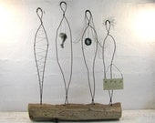 Wire Sculpture Sisterhood. Rustic Female Goddess Sculpture. Mixed Media Art on driftwood. Titled: Sisterhood