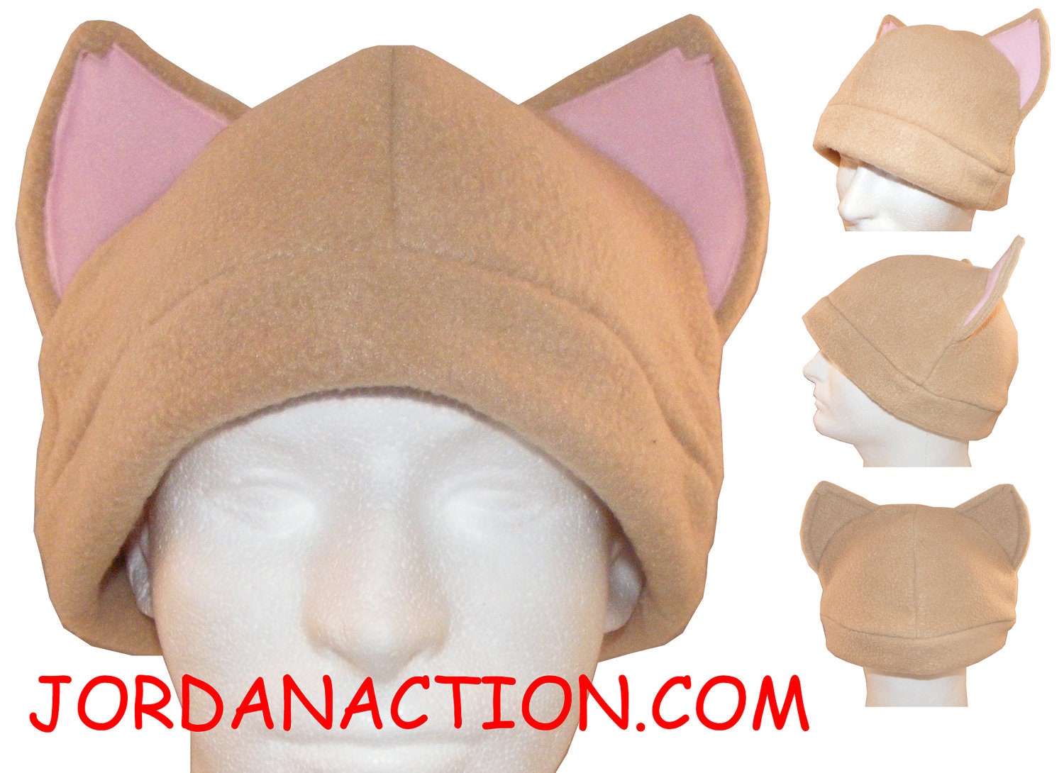 Tan Kitty Pink Ears - Fleece Hat
